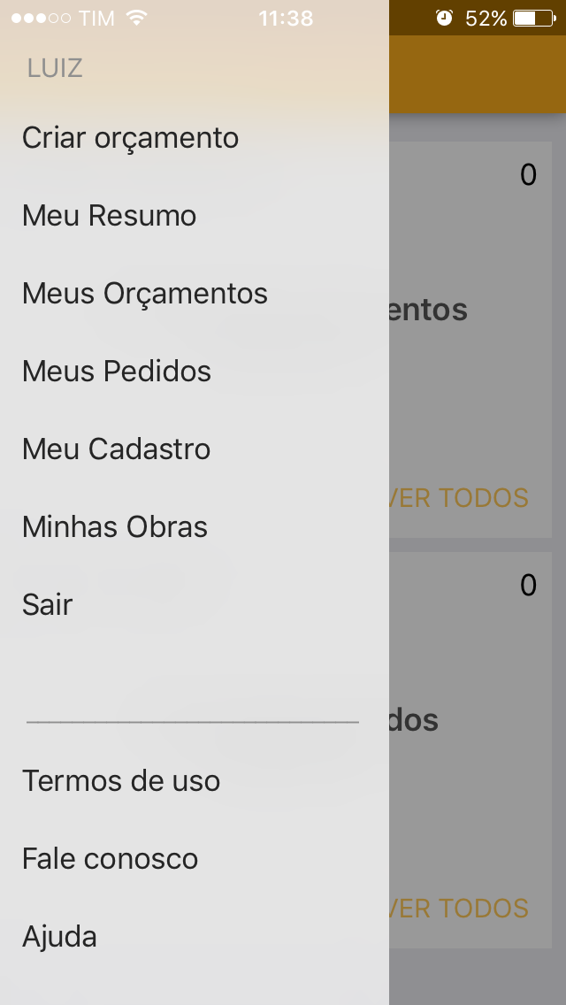Menu do app