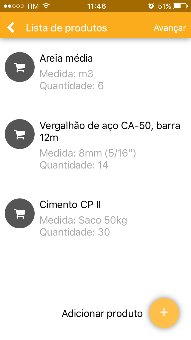 Lista de produtos